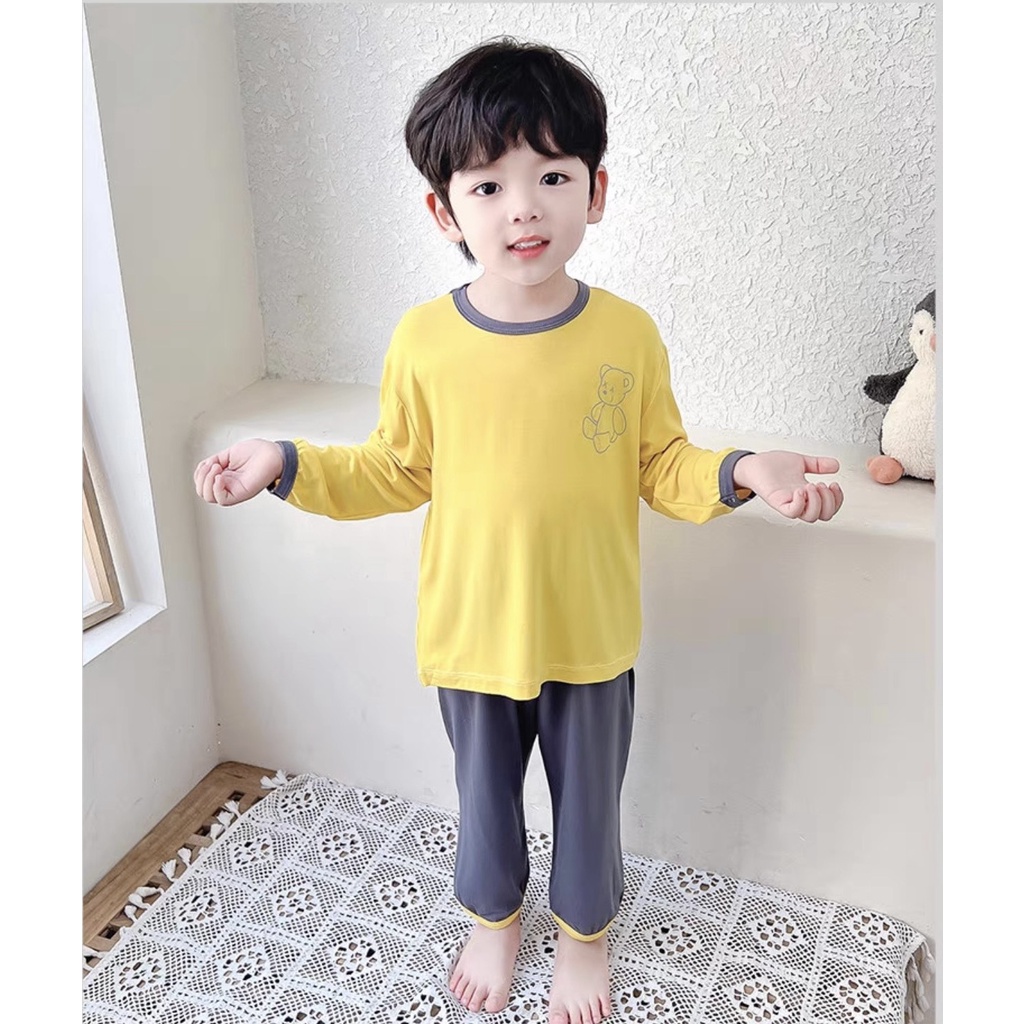 Bộ quần áo trẻ em dài tay Minky Mom Gấu Bông cho bé trai bé gái, vải thun lạnh siêu co giãn, mềm mịn 7-27kg