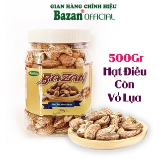  Hạt điều rang muối Bazan Bình Phước nguyên hạt dinh dưỡng hộp 500g nắp trắng còn vỏ lụa 