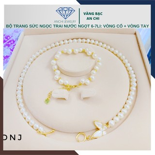 Bộ hạt trai khóa bướm 6ly - 9ly gồm vòng cổ vòng tay và bông tai, Anchi jewelry