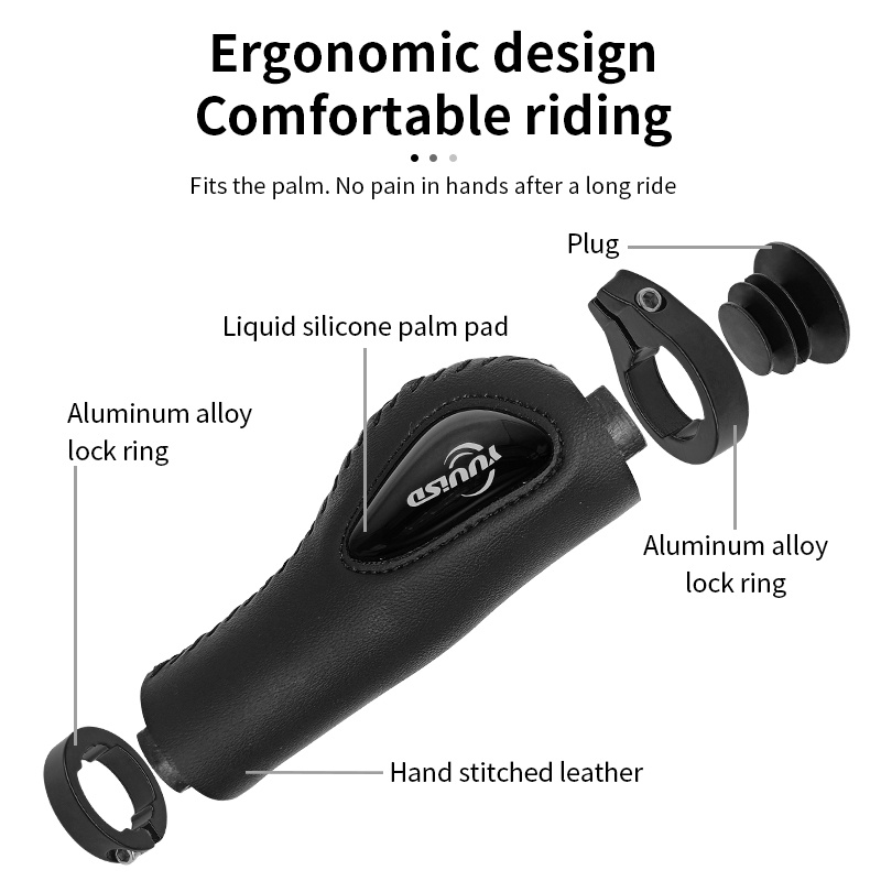 Tay Nắm Xe Đạp Leo Núi Bằng Da Bò + Silicon Dẻo Dài / Dài Tiện Dụng