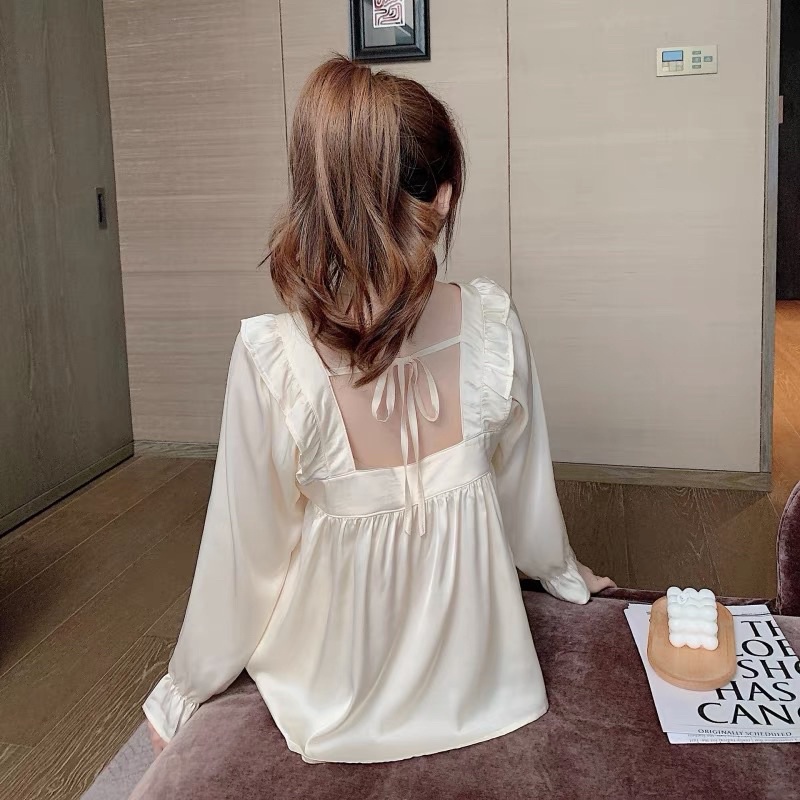 Đồ bộ pijama nữ tay dài cổ vuông siêu hot, chất liệu lụa cao cấp mềm mướt mịn chuẩn hàng QC quần kèm túi