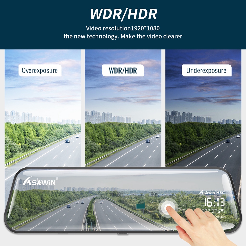 Asawin H5C 10 inch Gương chiếu hậu Camera hành trình Trước và sau Dành cho Camera DVR ô tô Ống kính kép Toàn màn hình IPS cảm ứng Chế độ đỗ xe 24 giờ | BigBuy360 - bigbuy360.vn