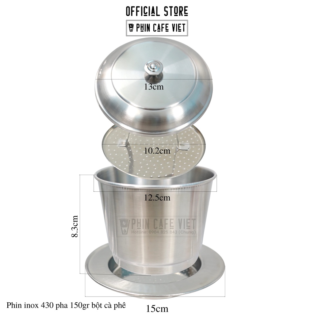 Phin inox 430 loại dày pha 150gr bột cà phê nguyên chất