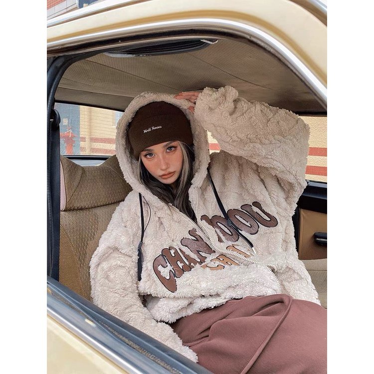 💃 Áo Khoác Lông Unisex CHANJOO Thêu Chữ Dáng Thụng HOT