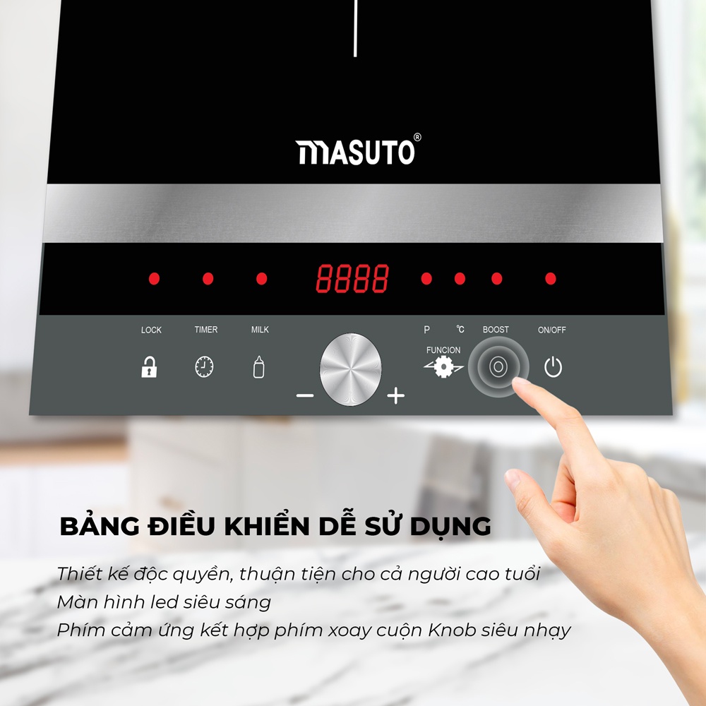Bếp Điện Từ Đơn Cảm Ứng Masuto Kính Cường Lực Siêu Bền Nấu Đa Năng An Toàn Bảo Hành 36 Tháng Tặng Nồi Lẩu Inox