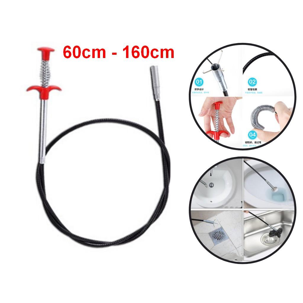 Dụng cụ gắp rác thông tắc cống loại 60cm, Dây thông tắc cống lò xo có kẹp gắp, Que thông cống gắp rác lò xo bằng thép