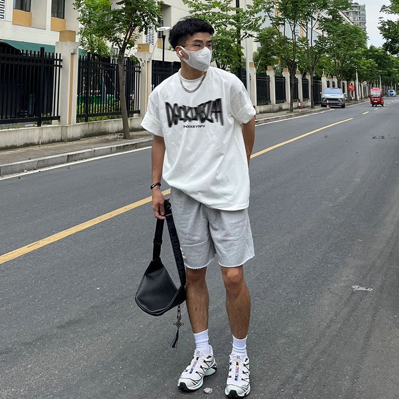 Áo Phông Cổ Tròn Phối Họa Tiết Chữ Hình Học Cá Tính, Chất Tici Mịn Thấm Hút Mồ Hôi Thoáng Mát Mã PH004