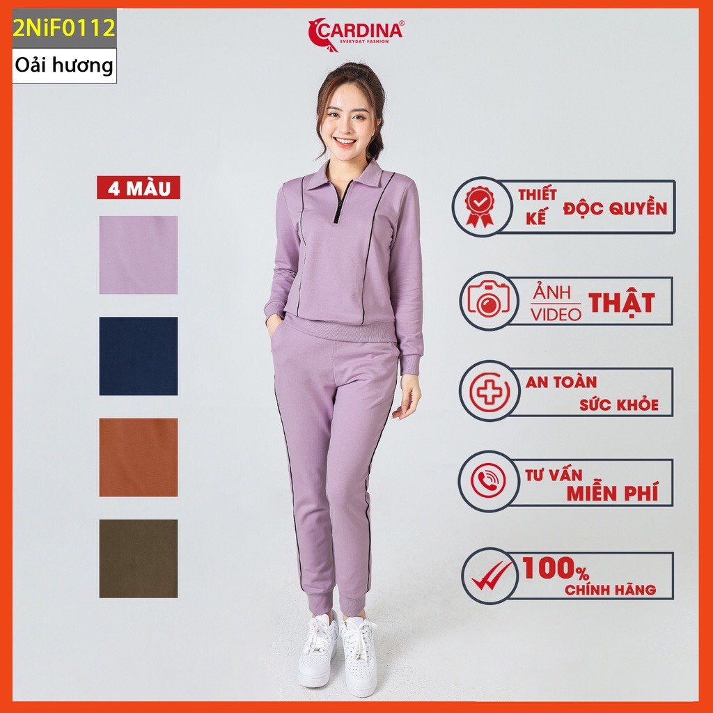 Bộ nỉ nữ CARDINA chất cotton da cá cao cấp dáng thể thao trẻ trung năng động, cổ khóa kéo màu sắc ngọt ngào