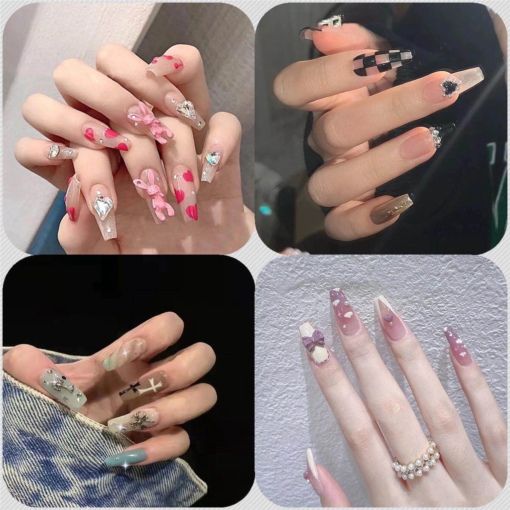 Bộ 24 Móng Tay Giả Lấp Lánh Kiểu Pháp