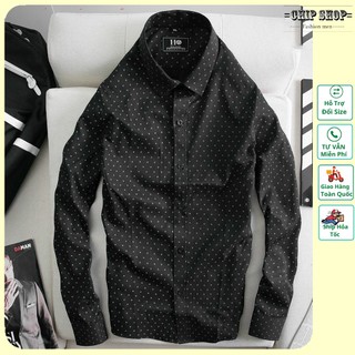 Áo sơ mi nam họa tiết chấm bi dày tay cao cấp , chất liệu vải cotton dày dặn