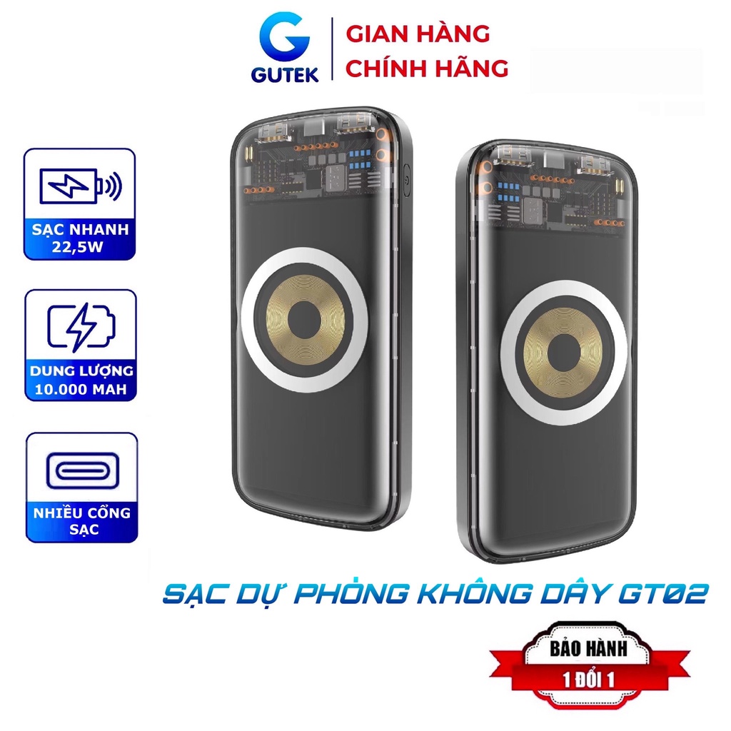 Sạc dự phòng không dây sạc nhanh 22,5W pin 10000mah đa năng mini nhỏ gọn cao cấp cho từ ip 8/X/11/12/13 – Gutek GT02