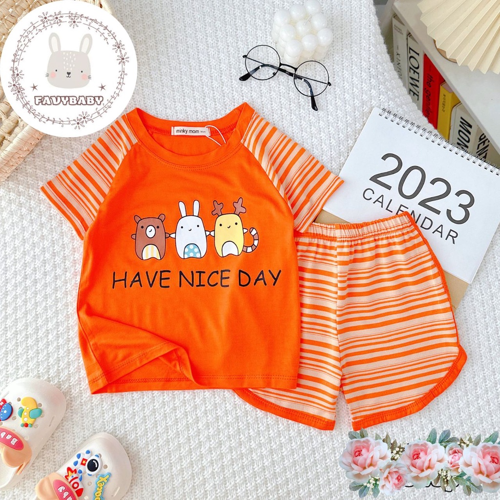 Bộ Cộc Tay MINKY MOM Chính Hãng Thun Lạnh Ghép Tay Sọc Dệt Visco Hình Gấu Gà Con Cute Cho Bé 0 1 2 3 4 5 Tuổi - Favybaby