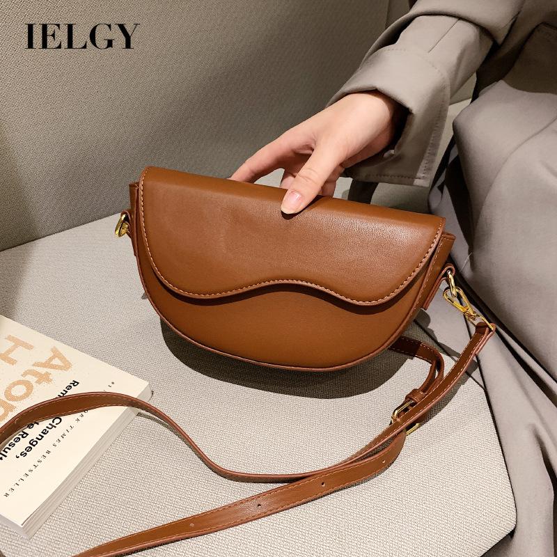 IELGY Túi Đeo Chéo Vai Kiểu Yên Ngựa Màu Trơn Có Khóa Nam Châm Thời Trang Cổ Điển Dành