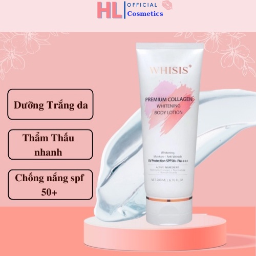 Kem Dưỡng Thể Trắng Da chống nắng nâng tone Hàn Quốc 200ml Whisis Premium Collagen Whitening Body Lotion myphamhanhluan | BigBuy360 - bigbuy360.vn