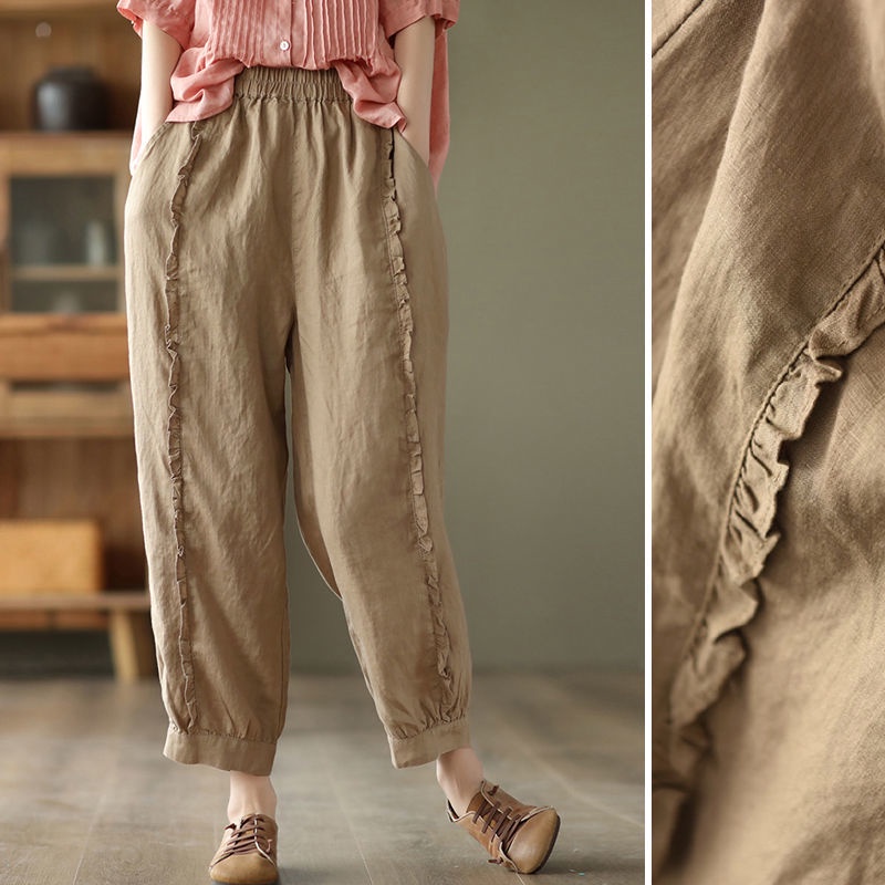 Quần Harem Cotton Màu Trơn Lưng Cao Phong Cách Retro Mùa Hè Mới