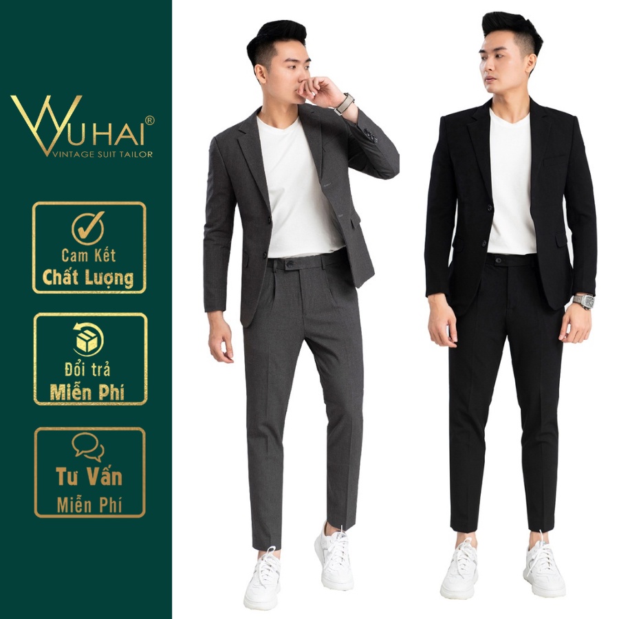 Vest nam công sở, from dáng Hàn Quốc 2 cúc 2 màu đen/xám-VuHai