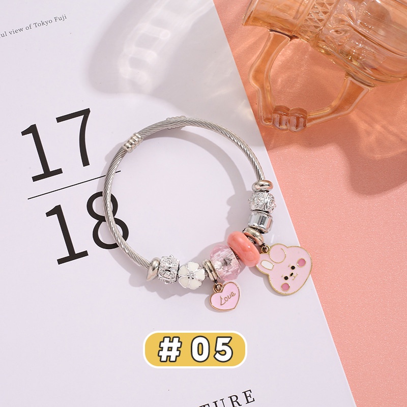 Vòng Tay Mặt Hình BT21 Hoạt Hình Bằng Thép Không Gỉ Dễ Điều Chỉnh Thời Trang Cho Nữ