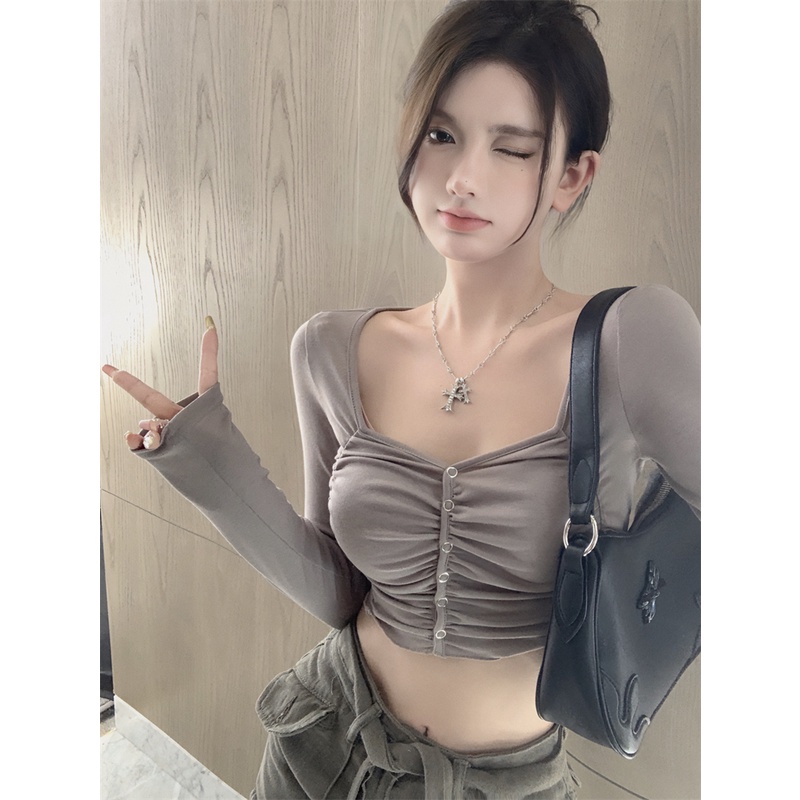 Áo Thun Tay Dài Xếp Ly Thời Trang Hàn Quốc