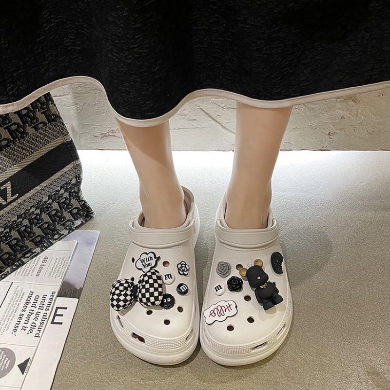 Bộ phụ kiện trang trí dép cross 12 món cao cấp đính đá 100% gấu mèo tym thỏ bươm