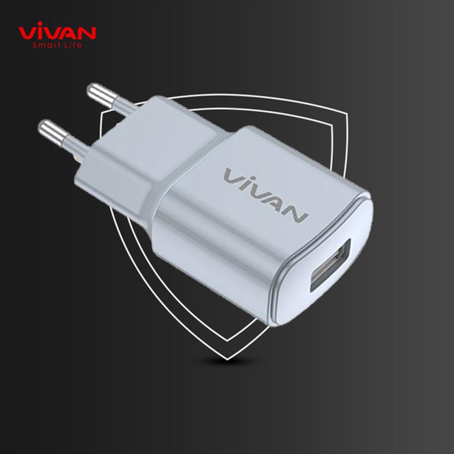 Cốc Sạc VIVAN Power Oval II Grey 10W Original 2A Sạc Nhanh ( Kèm cáp sạc MICRO USB )  - Bảo Hành 1 Năm Chính Hãng