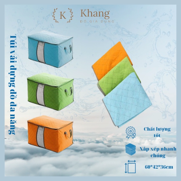 Combo 3 Túi Vải Đựng Quần Áo Chăn Màn Mền BIG SIZE 60cm dáng ngang Loại 1, Đựng Đồ Cỡ Lớn Dáng Ngang Đa Năng