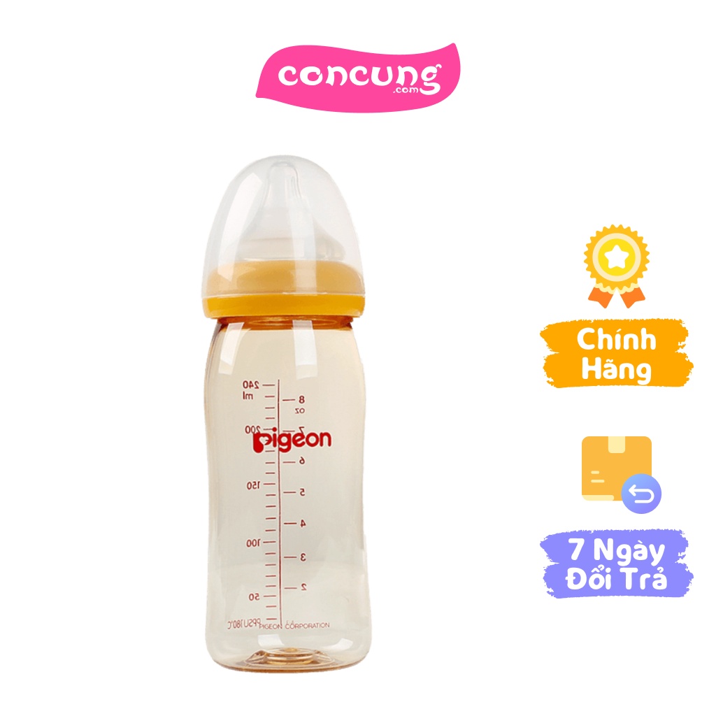 Bình sữa cổ rộng nhựa PPSU Pigeon 240ml - Vàng