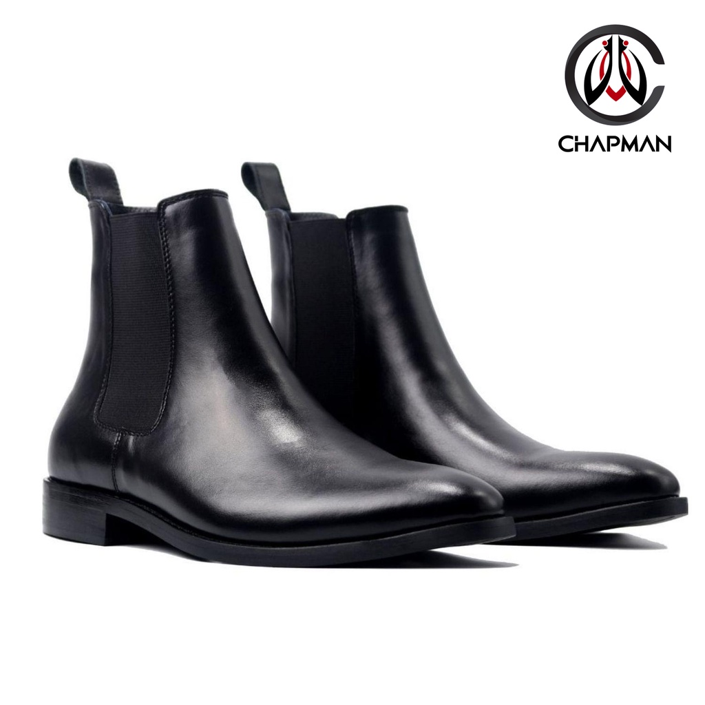 Giày da Chelsea Boots đen Chapman da bò nhập khẩu hàng cao cấp đế phíp tăng 4cm chiều cao