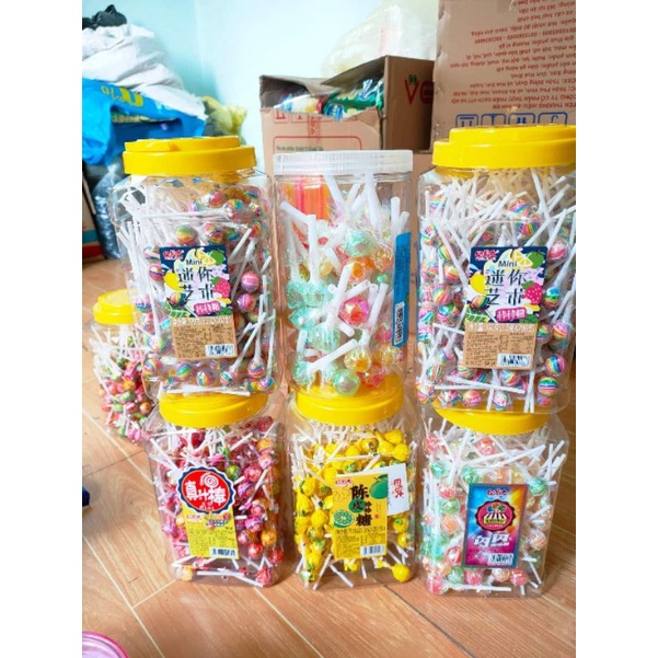 Sỉ 1 hộp 200cây kẹo mút mini Mix các vị trái cây cho bé