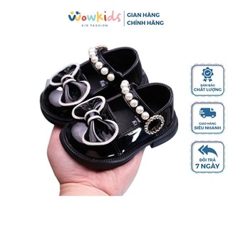 Giày búp bê đính nơ cho bé gái wowkids, giày tập đi quai dán dính ngọc đế mềm cho bé từ 1-2 tuổi