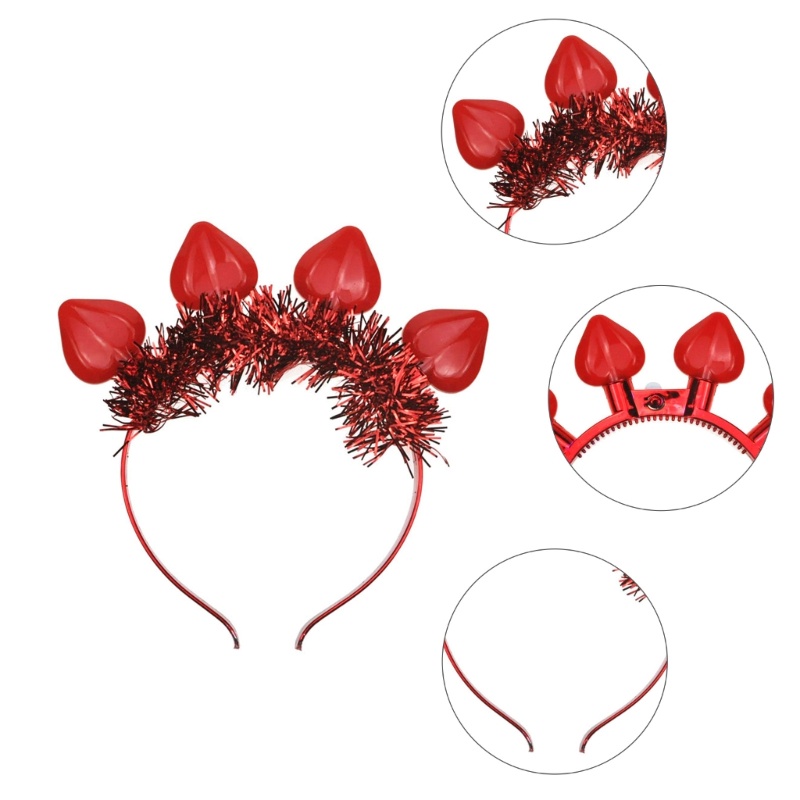Flgo Băng Đô Cài Tóc Hình Trái Tim Đỏ Có Đèn LED Phát Sáng Trong Đêm Valentine