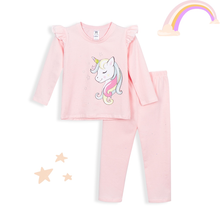 Bộ dài tay bé gái thun cotton in hình elsa mickey kỳ lân, đồ bộ ngủ bé gái dễ thương Áo Lá Homewear NNB001