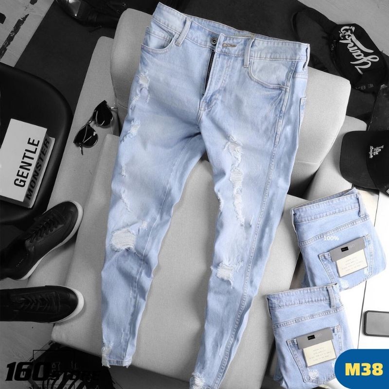 Mua Quần Jean Nam Rách Gối Đẹp Ống Suông Chất Bò Cao Cấp Co Giãn 4 ...