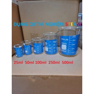 Bộ 5 cốc thủy tinh, 5 cốc đo lường cốc pha trộn chia vạch ml có mỏ thí nghiệm 10ml 25ml 50ml 100ml 250ml 500ml