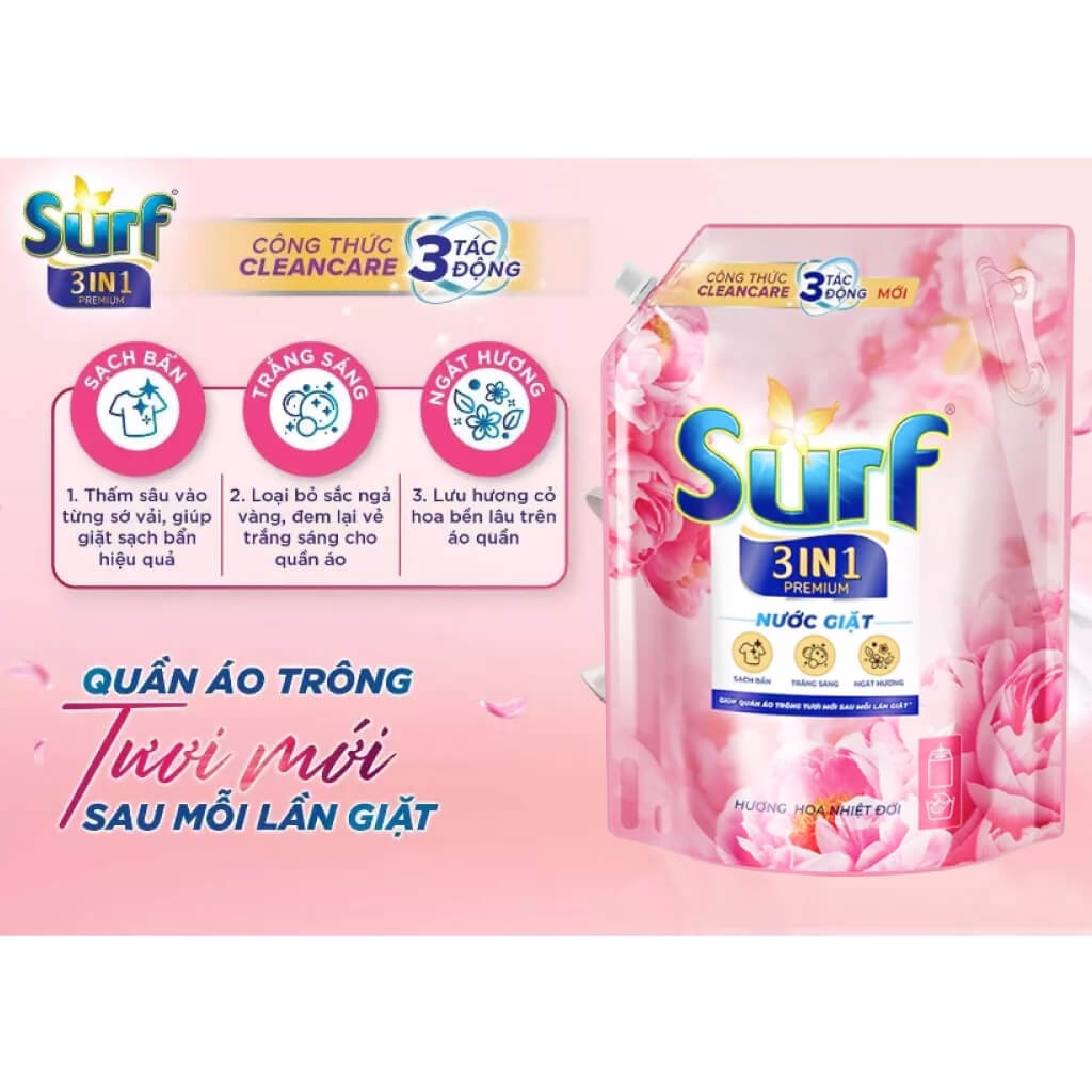 Nước Giặt Cao Cấp Surf 3IN1 Hương Nhiệt Đới 3,5kg/ Hương Nước Hoa 3,1kg