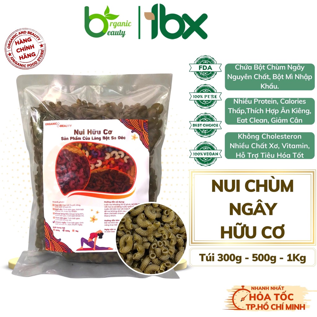 Nui Chùm Ngây OrganicBeauty - Nui Rau Củ Eatclean/ Giảm Cân / Healthy Fuma - Nui Hữu Cơ - Túi 300g/ 500g