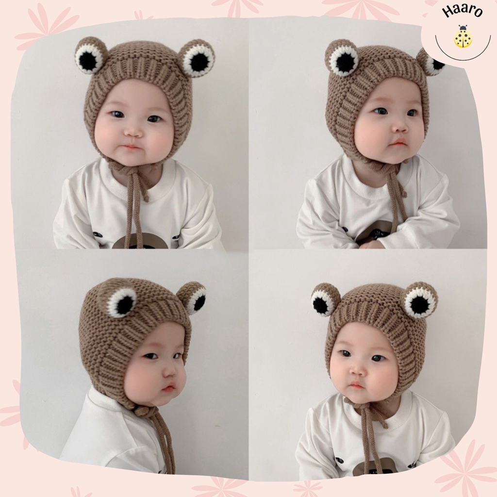 Mũ len , nón len mắt ếch buộc dây mềm mại ấm áp cho bé yêu