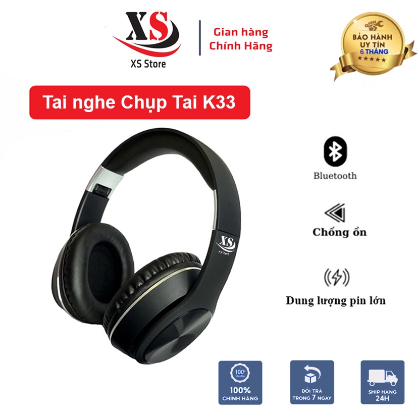 Tai nghe Chụp Tai XS Store K33 - Headphone Không Dây, Chống Ồn - Có Khe Cắm Thẻ Nhớ