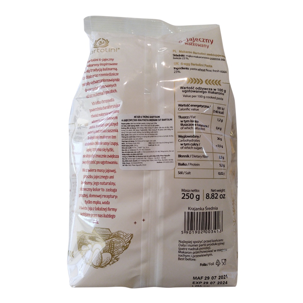 Mì sợi 6 trứng Bartolini 250g