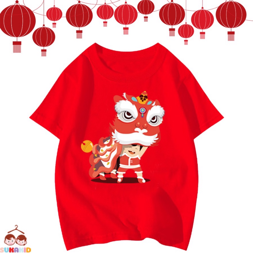 Áo thun trẻ em tết cậu bé đội đàu lân cho bé từ 6kg-30kg.AT12.