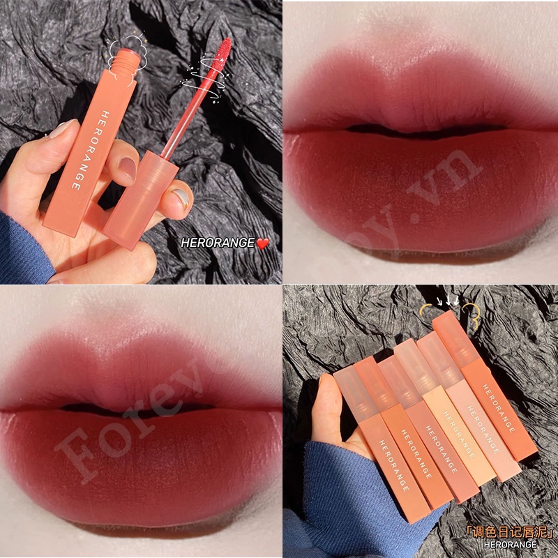 Son kem lì không thấm nước Herorange® mềm môi màu cam lâu trôi