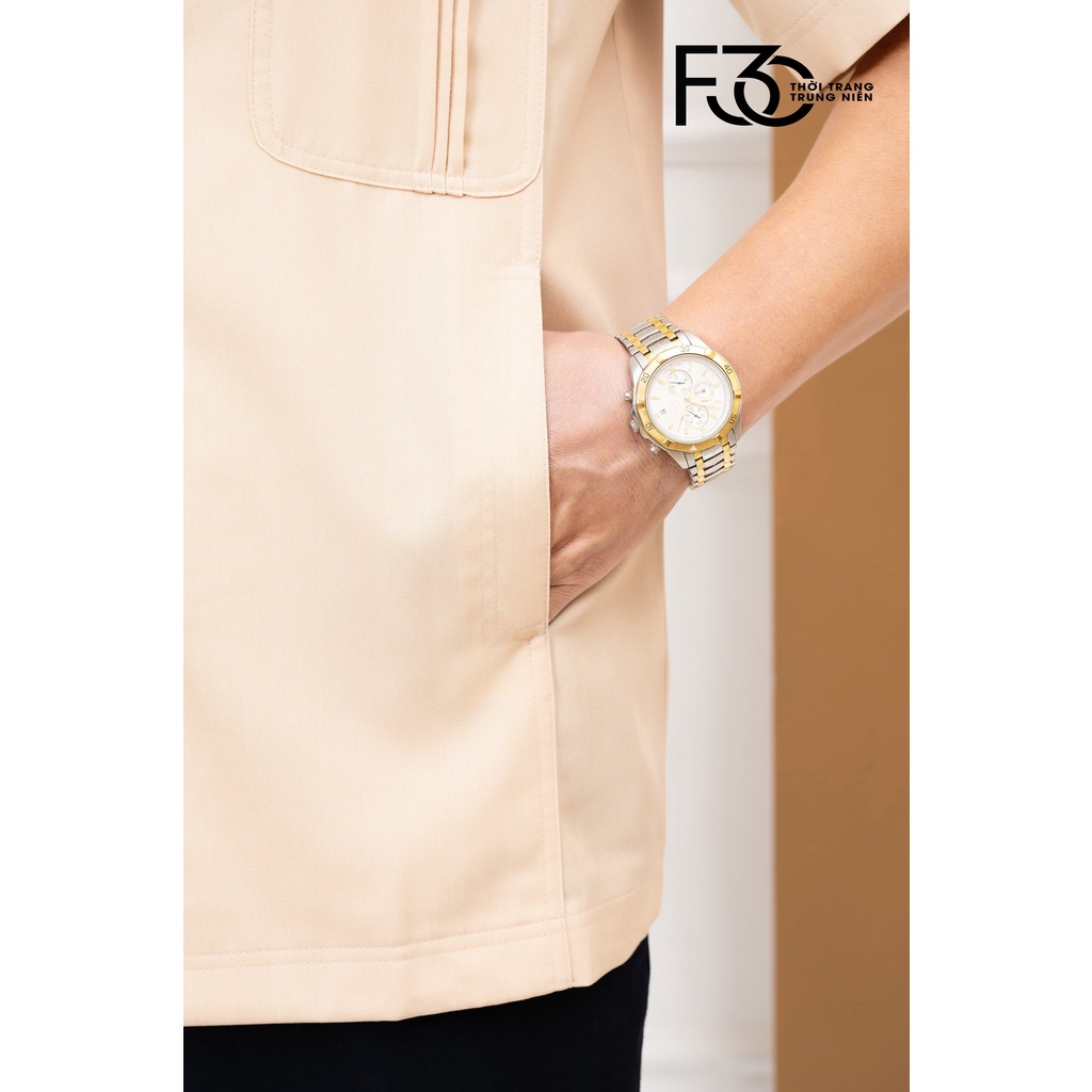Áo ký giả trung niên thời trang F30 màu Be, chất Tuytsi Linen cao cấp, thời trang quý ông