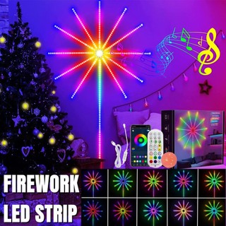 Bộ đèn led rgb pháo hoa dán tường trang trí trong nhà, cảm ứng âm thanh tự động. điều chỉnh qua app điện thoại + remote
