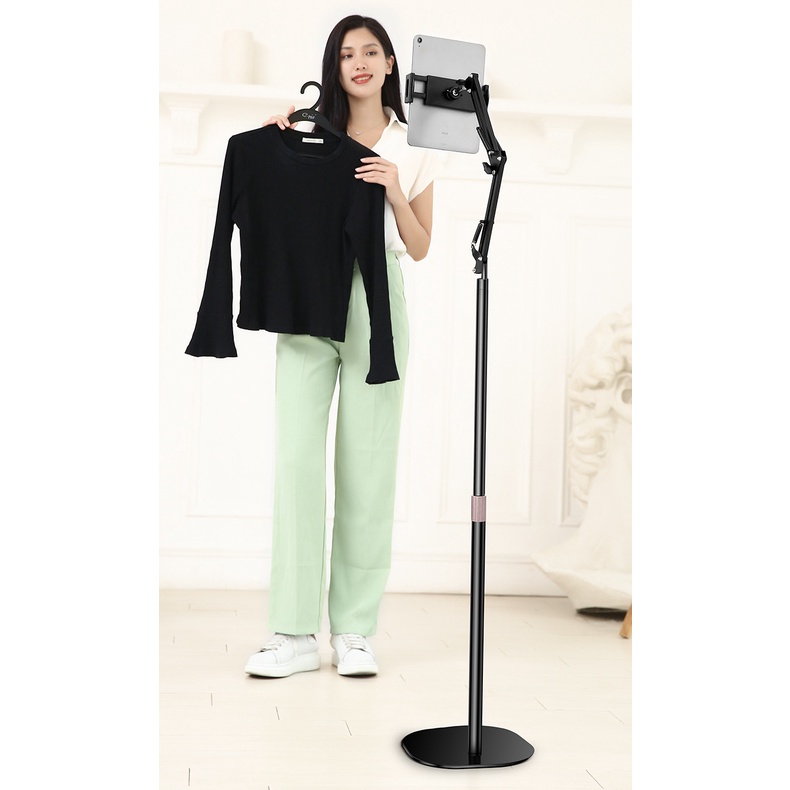 Giá đỡ máy tính bảng ipad 12.9 cao cấp để sàn livestream quay tiktok xem phim học online, cây kẹp điện thoại đầu giường