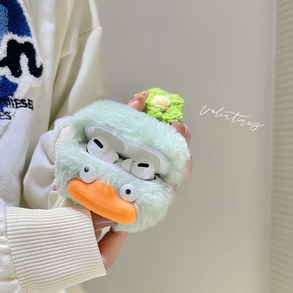 Vỏ Bảo Vệ Hộp Sạc Tai Nghe AirPods 1 / 2 / 3 / Pro / Pro2 Apple Không Dây Hình Vịt Và Hoa Dễ Thương Kèm Móc