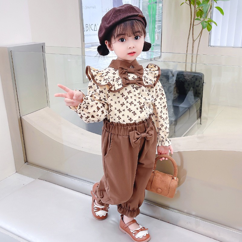 set đồ bé gái Bộ dài tay nơ cánh tiên cho bé gái vải nhung tăm cao cấp, bộ thu đông cho bé từ 9-27kg - SUMO KIDS