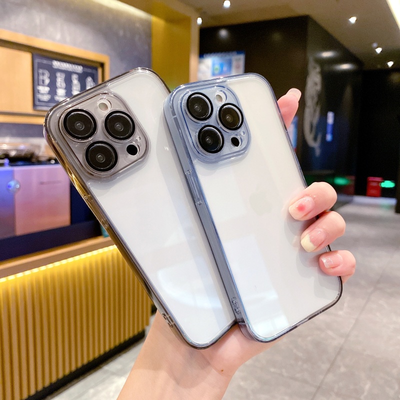 Ốp Điện Thoại Mặt Kính Viền Dẻo Trong Suốt Chống Rơi Cho iPhone 14 13 12 11 Pro Max