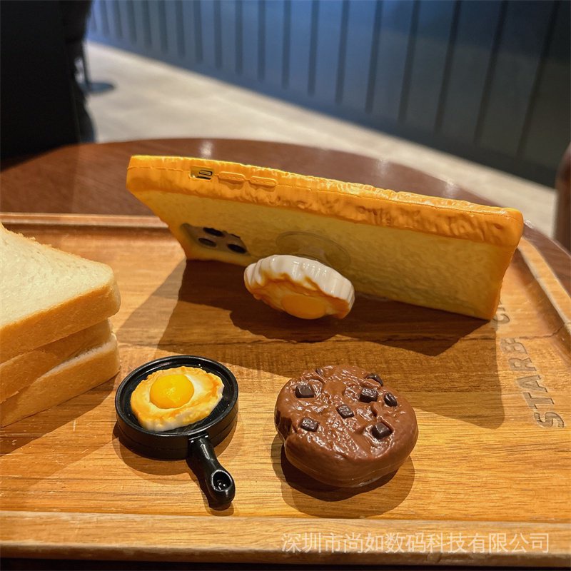 Ốp Điện Thoại Dẻo Họa Tiết Bánh Mì / Phô Mai Kèm Giá Đỡ Độc Đáo Vui Nhộn Cho 14PRO 13PRO 14 11 12 14