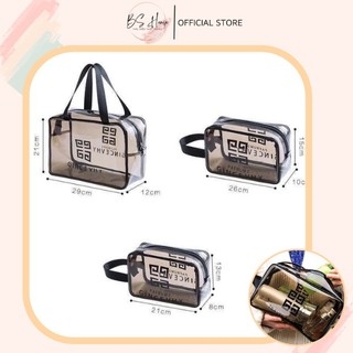 Set 3 túi đựng mỹ phẩm trong suốt đi du lịch 3 size tiện lợi