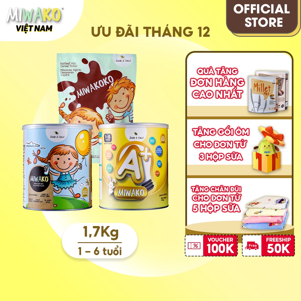 Sữa Công Thức Hạt Thực Vật Hữu Cơ Miwako 700g, Miwako A+ vani 700g, Miwakoko túi 300g - Miwako Việt Nam