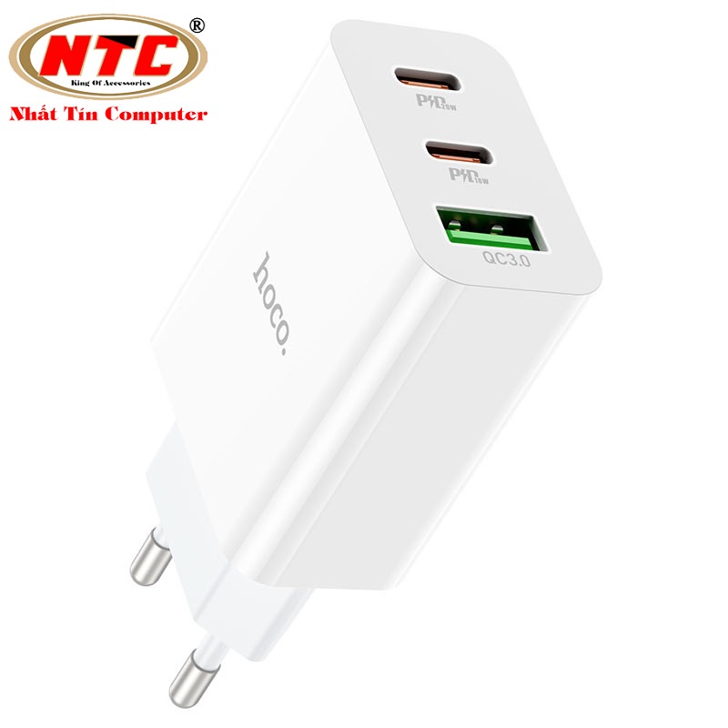 Cốc sạc 3 cổng Hoco C99A USB QC3.0 18Wvà 2 USB Type-C PD 20W (Trắng) - Hãng phân phối